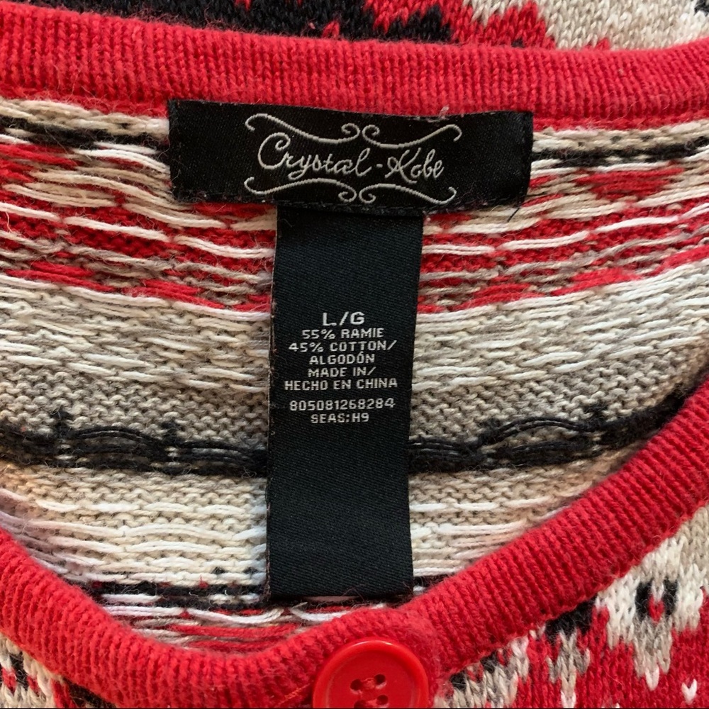 Crystal Kobe Red Black Cream Button Up Sweater L - image 7